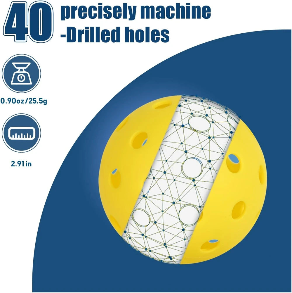 Yellow Pickleball Balls 40 Holes Outdoor Pickleballs - 12 pack