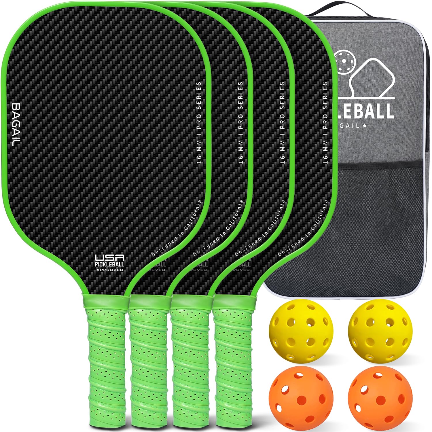 Pickleball Fiberglass Surface Paddles - 4 pack